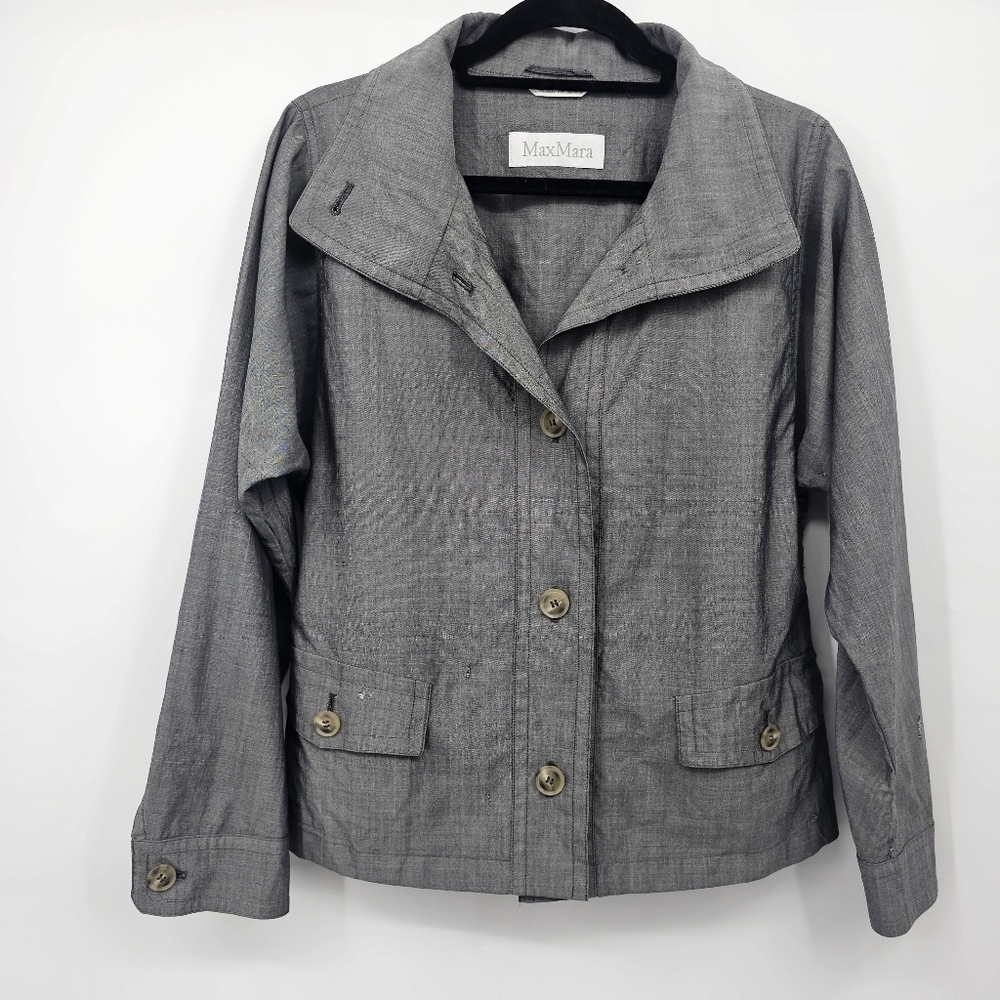 Max Mara Gray 100% Silk Blazer Jacket Size 42 / US 6